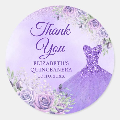 Elegant Lavender Winter Snowflake Quinceaera Classic Round Sticker