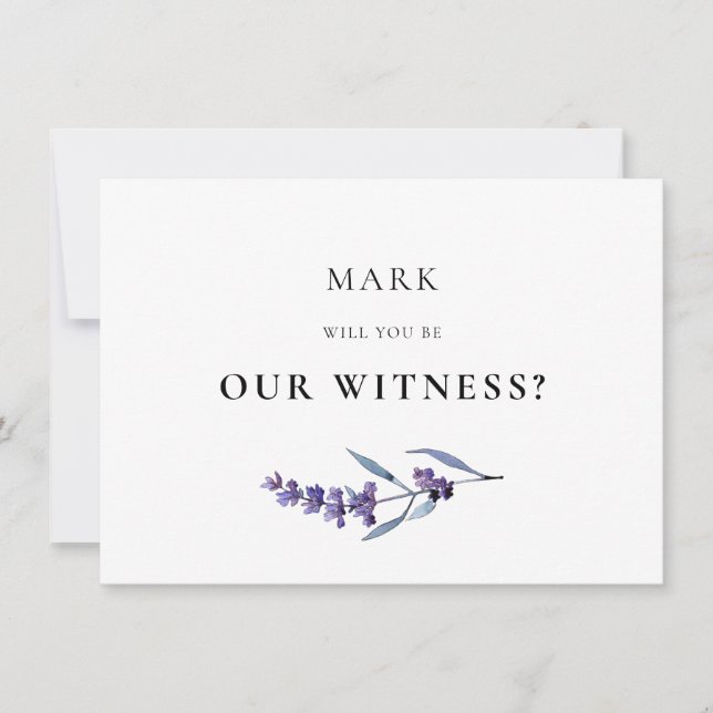 Elegant Lavender Witness Proposal Card (Front)