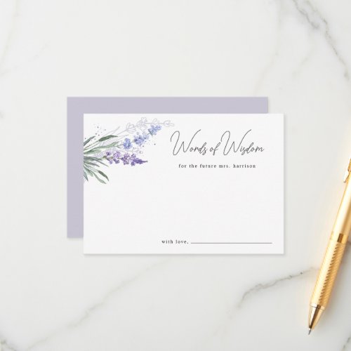 Elegant Lavender Words of Wisdom Bridal Shower Advice Card