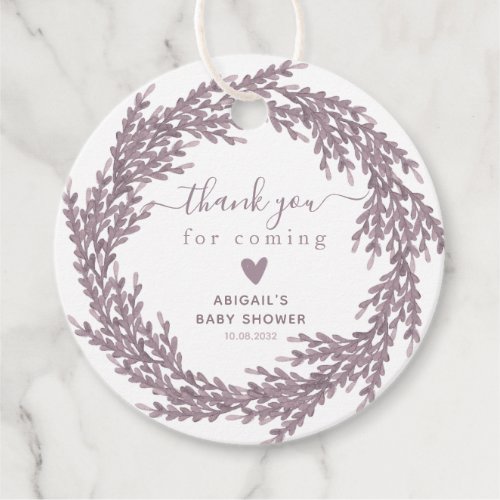 Elegant Lavender Wreath Baby Shower Thank You  Favor Tags