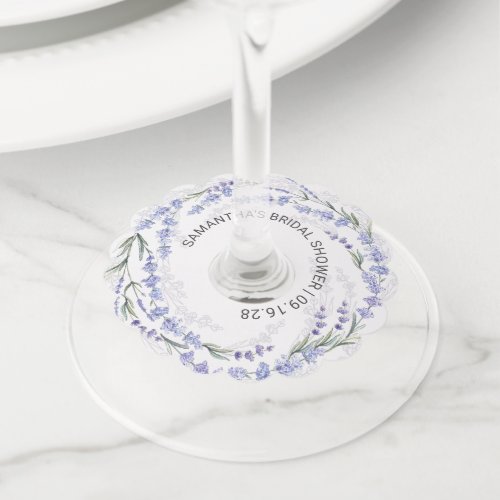 Elegant Lavender Wreath Bridal Shower Wine Glass Tag