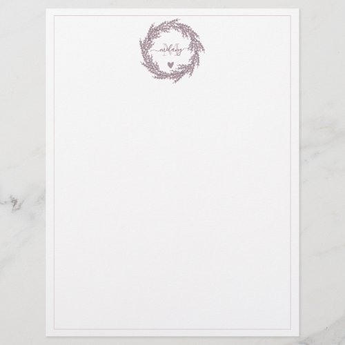 Elegant Lavender Wreath _ Monogrammed  Letterhead