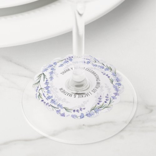 Elegant Lavender Wreath Wedding Favor Wine Glass Tag