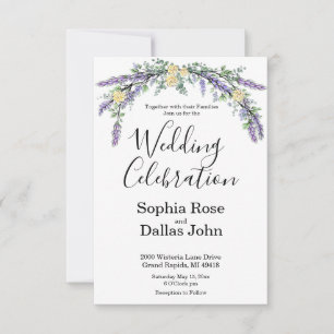 Elegant Lavender Yellow Rose Eucalyptus wedding Invitation