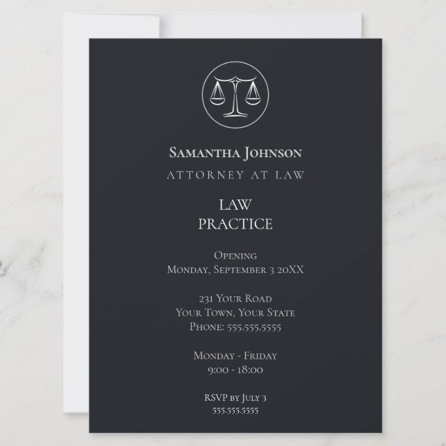 Elegant Law Practice Opening Announcement (Front)