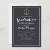 Elegant Law School Gold Justice Graduation Photo Invitation (Front)