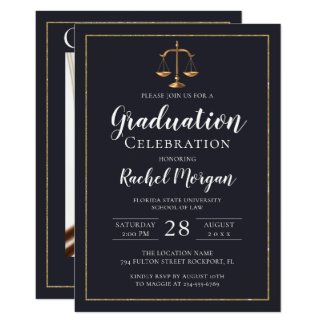 Elegant Law School Gold Justice Graduation Photo Invitation