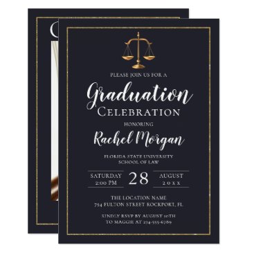 Elegant Law School Gold Justice Graduation Photo Invitation Elegant Law School Gold Justice Graduation Photo Invitation
