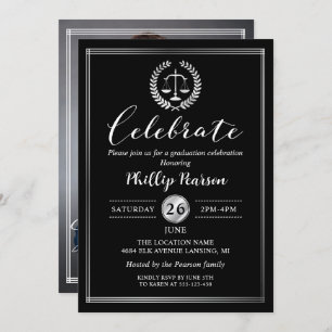 Elegant Law School Graduation Party Photo Invitation