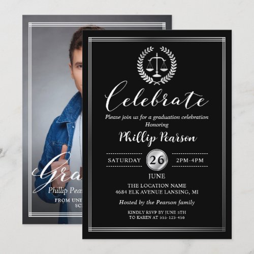 Elegant Law School Brown Graduation Party Photo Card