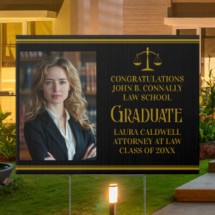 Elegant Law School Graduation Photo Black Yard Sign