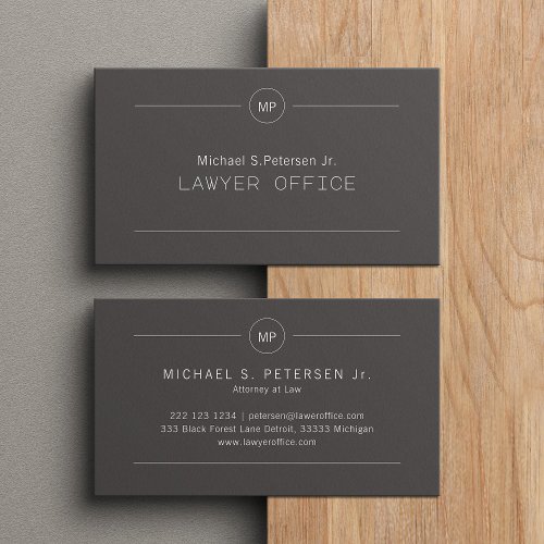 Elegant lawyer attorney at law monogrammed business card
