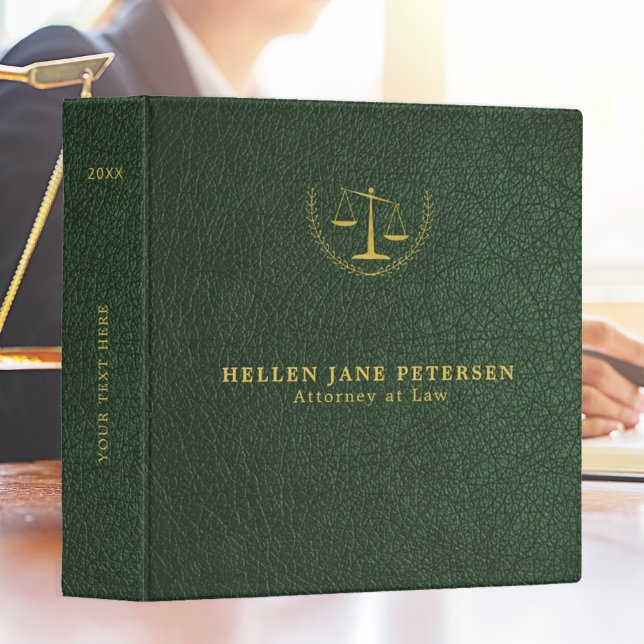 Elegant lawyer office gold green leather 3 ring binder (Creator Uploaded)
