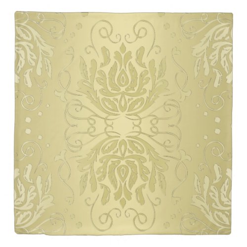 Elegant Layered Gold Floral Damask Duvet Cover