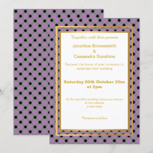 ELEGANT LAYERED GOLD LAVENDER CHECKERED PATTERN INVITATION