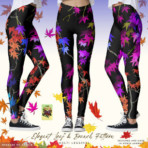 Elegant Leaf and Branch Pattern Multi Leggings