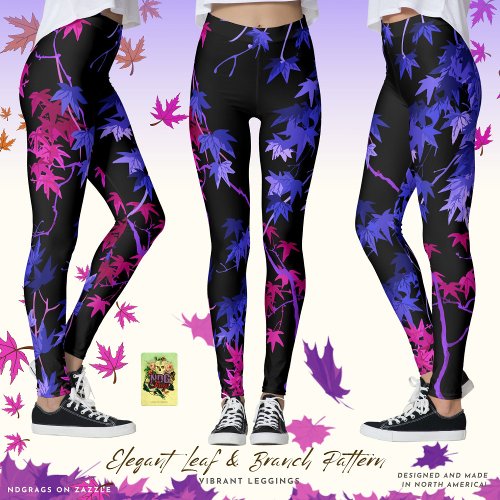 Elegant Leaf and Branch Pattern Vibrant Leggings