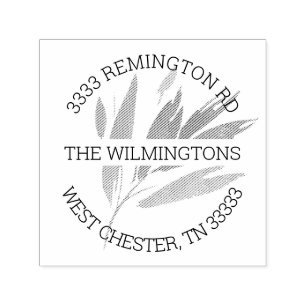 Elegant Leaf Artistic Round Return Address Self-inking Stamp