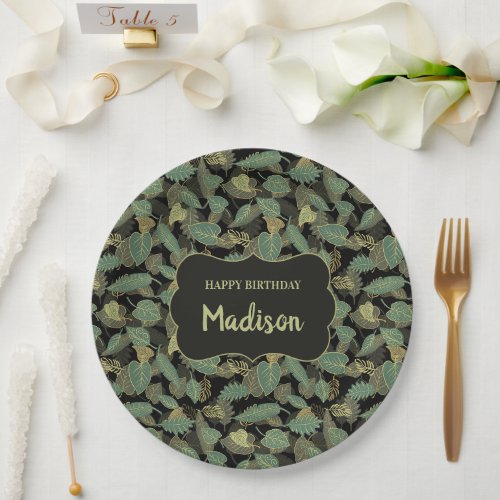Elegant Leaf Birthday Botanical Initial Paper Plates