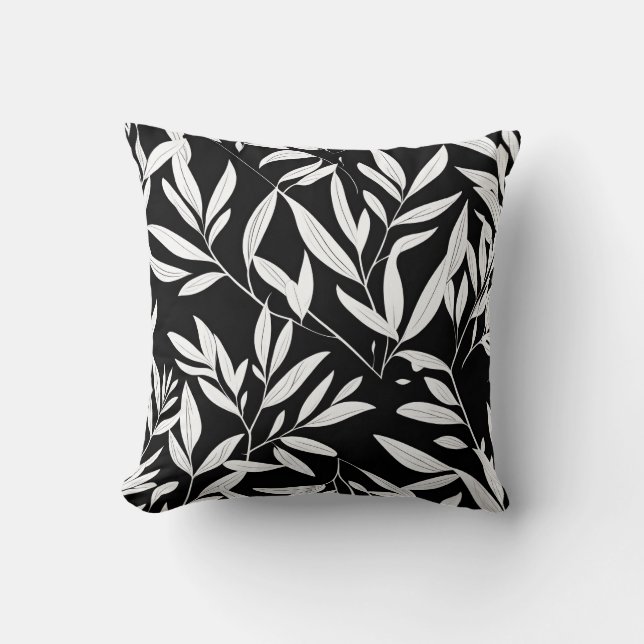 Elegant Leaf botanical print throw pillow (Front)