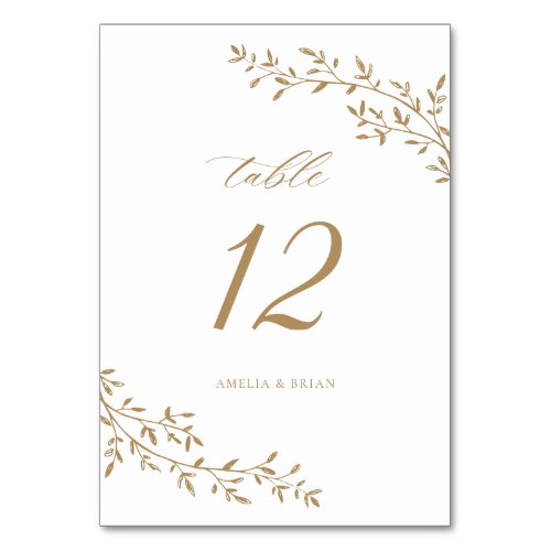 Elegant Leaf Branch Botanical Gold Wedding Table Number