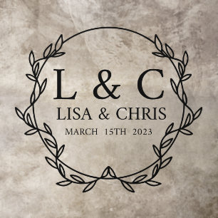 Elegant Leaf Circle Names And Date Wedding Floor  Decals