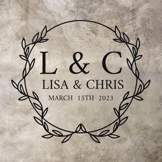 Elegant Leaf Circle Names And Date Wedding Floor  Decals (Insitu)