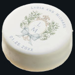 Elegant Leaf Crest w/ Bow | Monogram Wedding Chocolate Covered Oreo<br><div class="desc">The elegant watercolor monogram crest gives this cookie a beautiful and timeless look that any sophisticated bride will love.   Personalize this cookie with your names,  wedding date and initials inside the crest. 

Colors include,  light blue,  green,  and tan.</div>