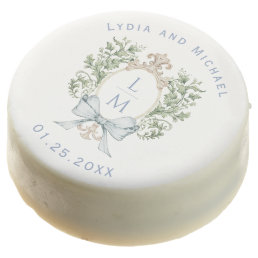 Elegant Leaf Crest w/ Bow | Monogram Wedding Chocolate Covered Oreo