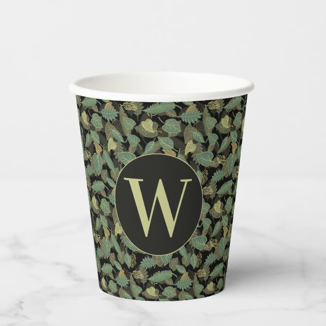 Elegant Leaf Design Botanical Initial Paper Cups (Front)
