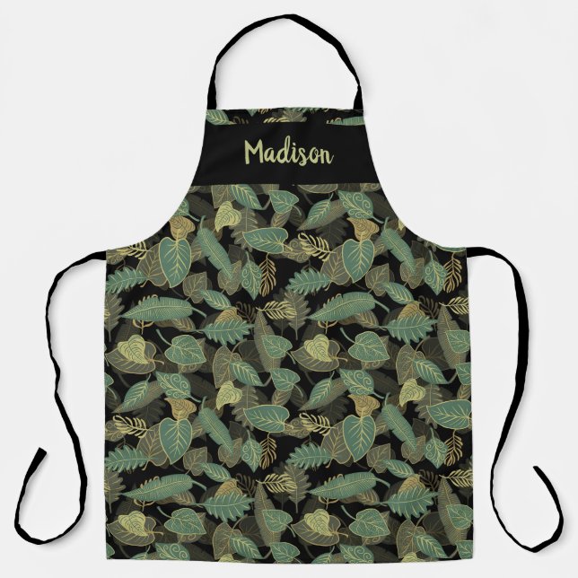 Elegant Leaf Design Botanical Kitchen Apron (Front)