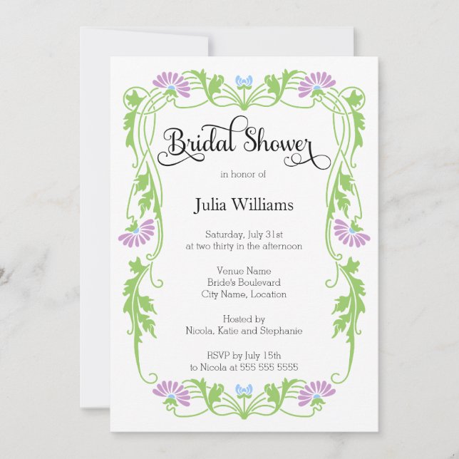 Elegant Leaf Florals and Swirls Bridal Shower Invitation (Front)