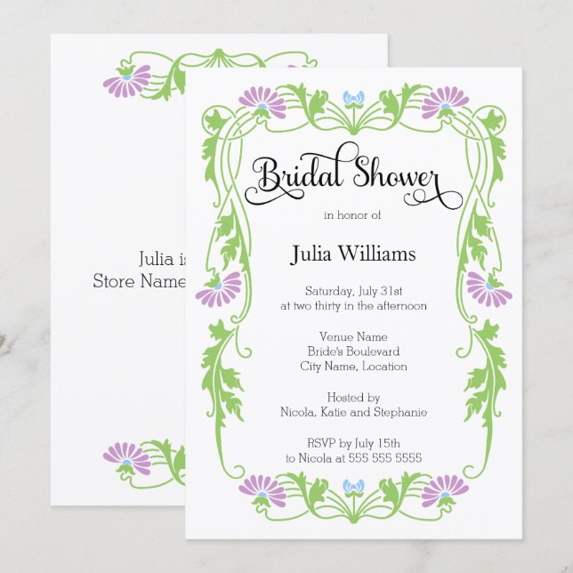 Elegant Leaf Florals and Swirls Bridal Shower Invitation (Front/Back)