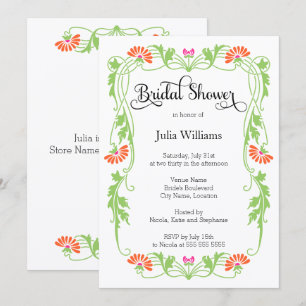 Elegant Leaf Florals and Swirls Bridal Shower Invitation