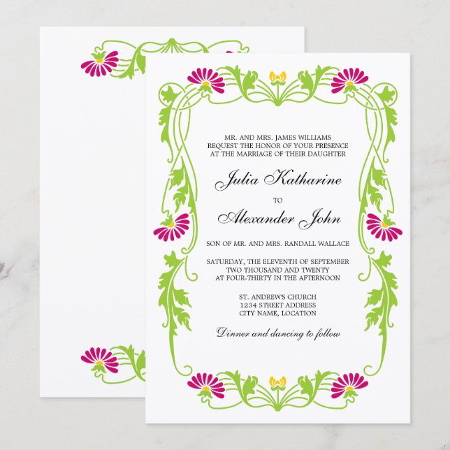Elegant Leaf Florals and Swirls Invitation (Front/Back)