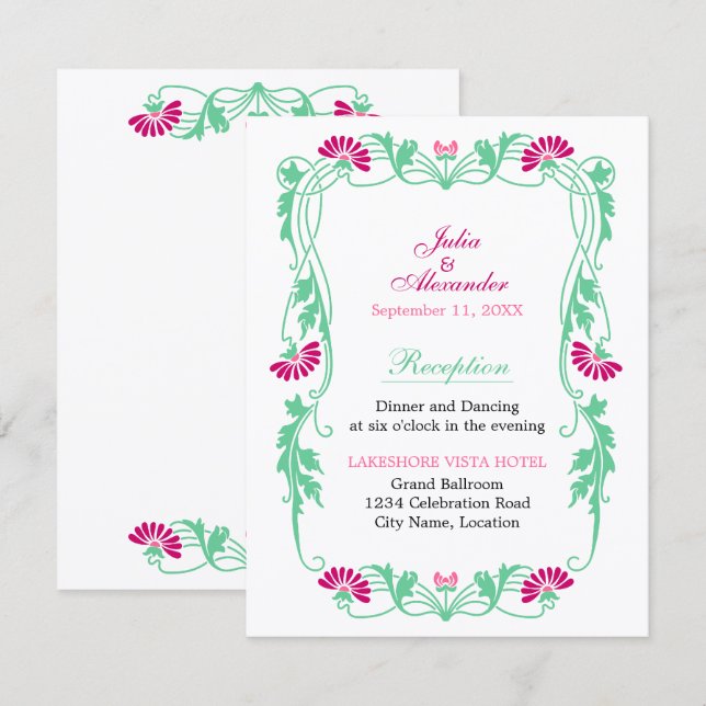 Elegant Leaf Florals and Swirls Reception Cards (Front/Back)