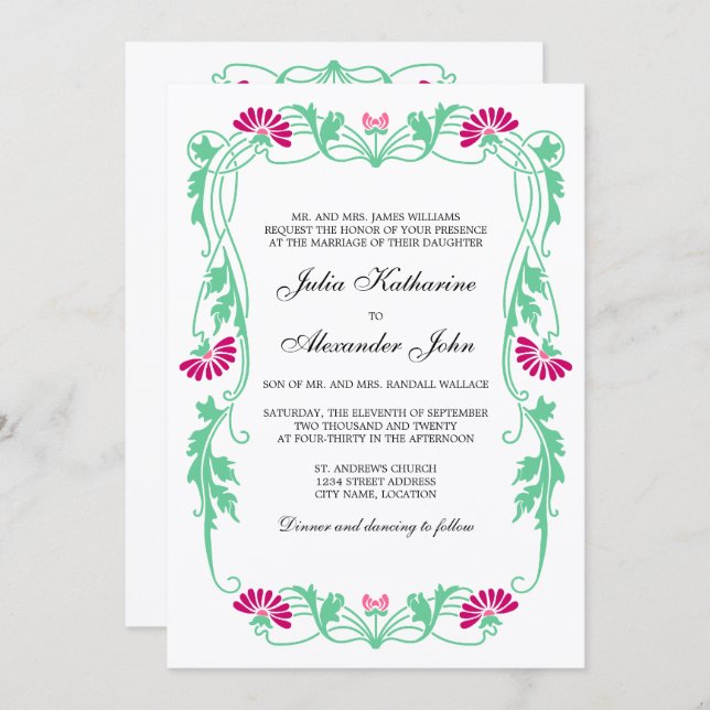 Elegant Leaf Florals and Swirls Wedding Invitation (Front/Back)