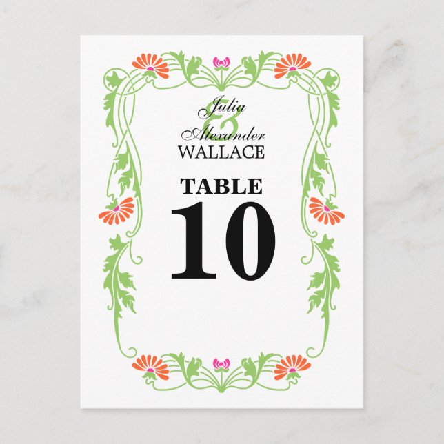 Elegant Leaf Florals & Swirls Table Number Card (Front)