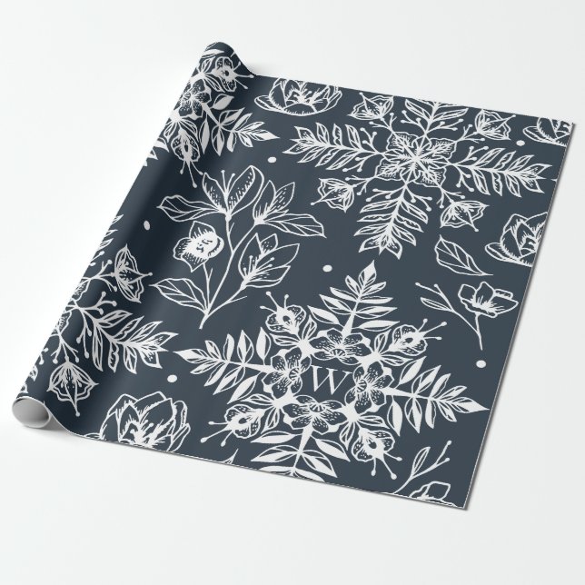 Elegant Leaf Foliage Snowflake Pattern Christmas Wrapping Paper (Unrolled)