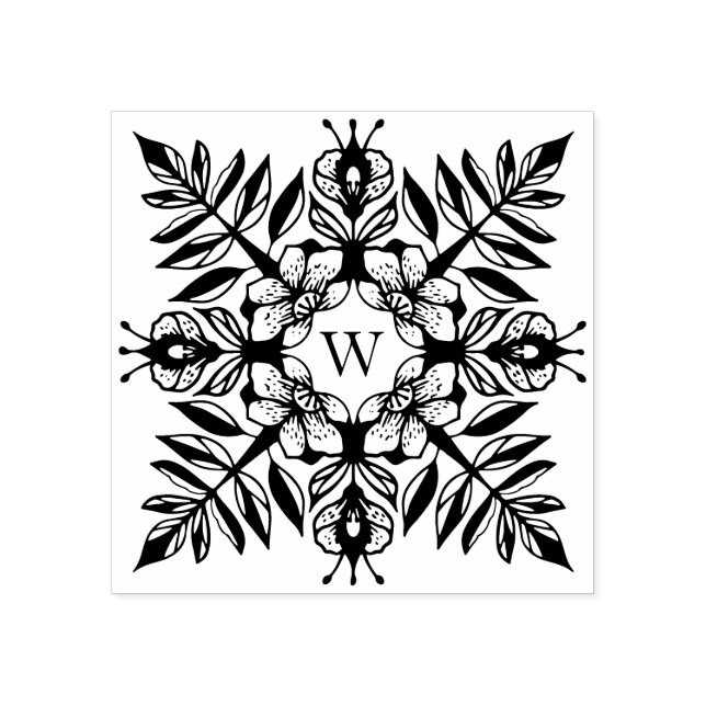 Elegant Leaf Foliage Snowflake Pattern Monogram Rubber Stamp (Imprint)