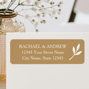 Elegant Leaf Gold White Wedding Return Address Label
