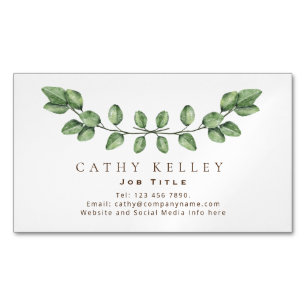 Elegant Leaf Green Any Profession  Business Card Magnet
