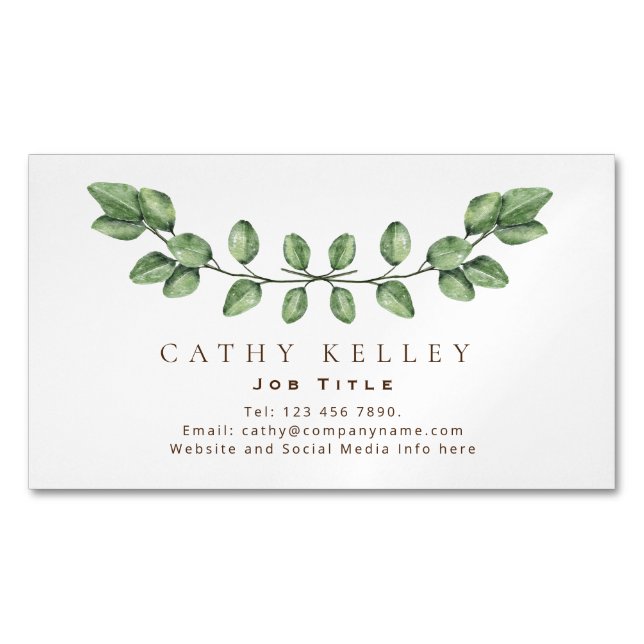 Elegant Leaf Green Any Profession  Business Card Magnet (Front)