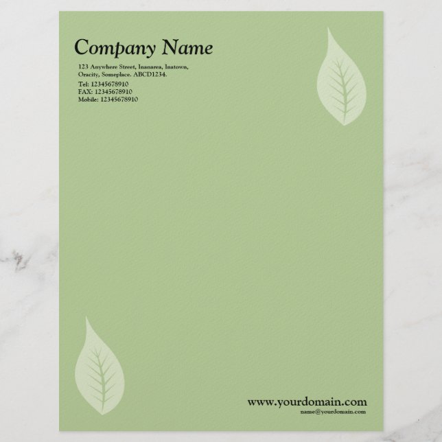 Elegant Leaf - Green (Felt) Letterhead (Front)