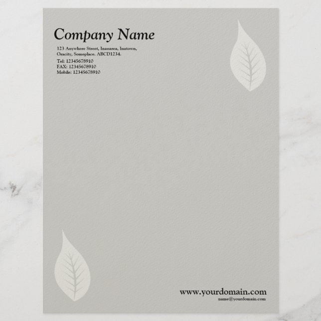 Elegant Leaf - Light Gray (Felt) Letterhead (Front)