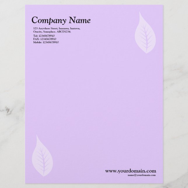 Elegant Leaf - Light Purple Letterhead (Front)
