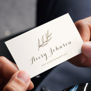Elegant Leaf Minimalist Psychotherapist Counselor Business Card