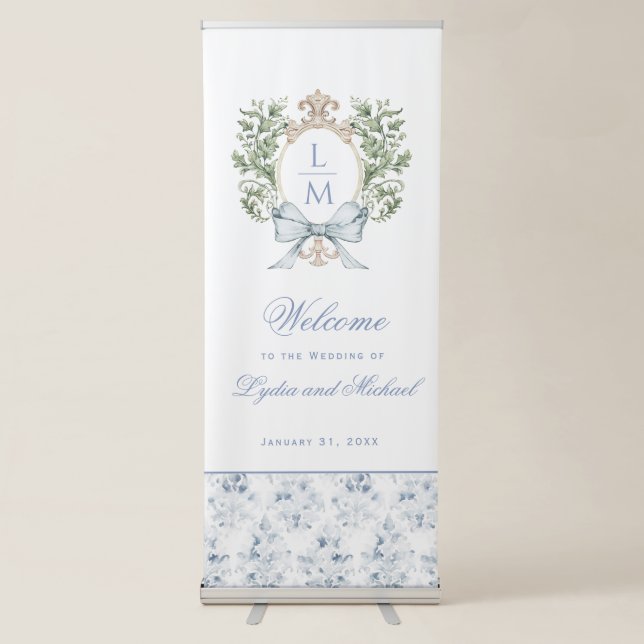 Elegant Leaf Monogram Crest Retractable Banner (Front)