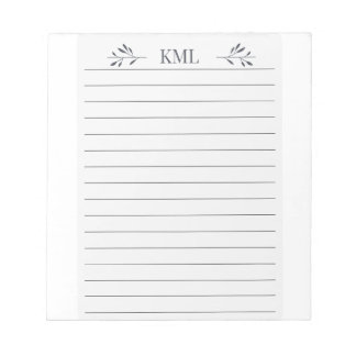 Elegant Leaf Monogram Personalized Lined Notepad