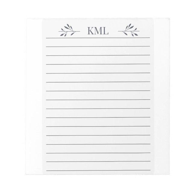 Elegant Leaf Monogram Personalized Lined Notepad (Front)